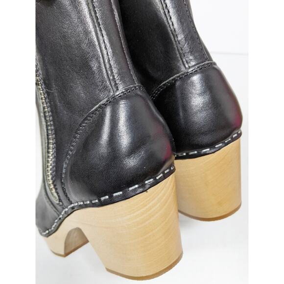 Swedish Hasbeens 39 black Zip It Emy boot bootie zipper ankle leather wood clog - Picture 6 of 8